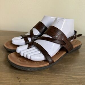 Born Womens 9M Brown Strappy Thong Slip On Flat Comfort‎ Sandals Summer